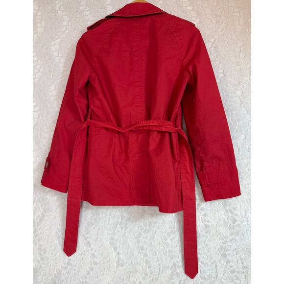 COACH Icon Belted Double Breasted Lined Short Trench Coat Persimmon Red Small - Picture 3 of 15